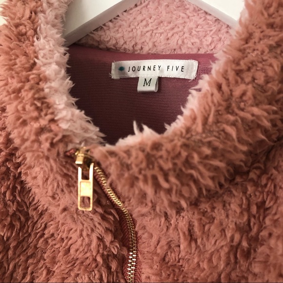 JOURNEY FIVE Women’s Colorblock 1/4 Gold Zip Teddy Pullover Blush Pink Sz M - Picture 7 of 9